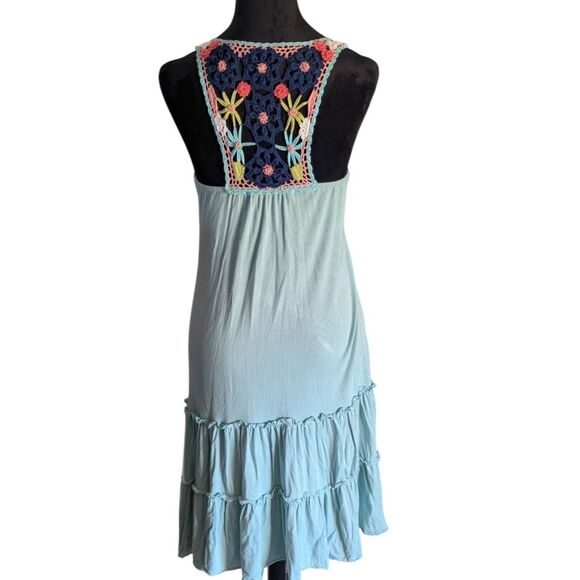 BLUE TASSEL Anthropologie Crochet Back Midi Dress S Mint Green Boho Festival - Picture 3 of 7